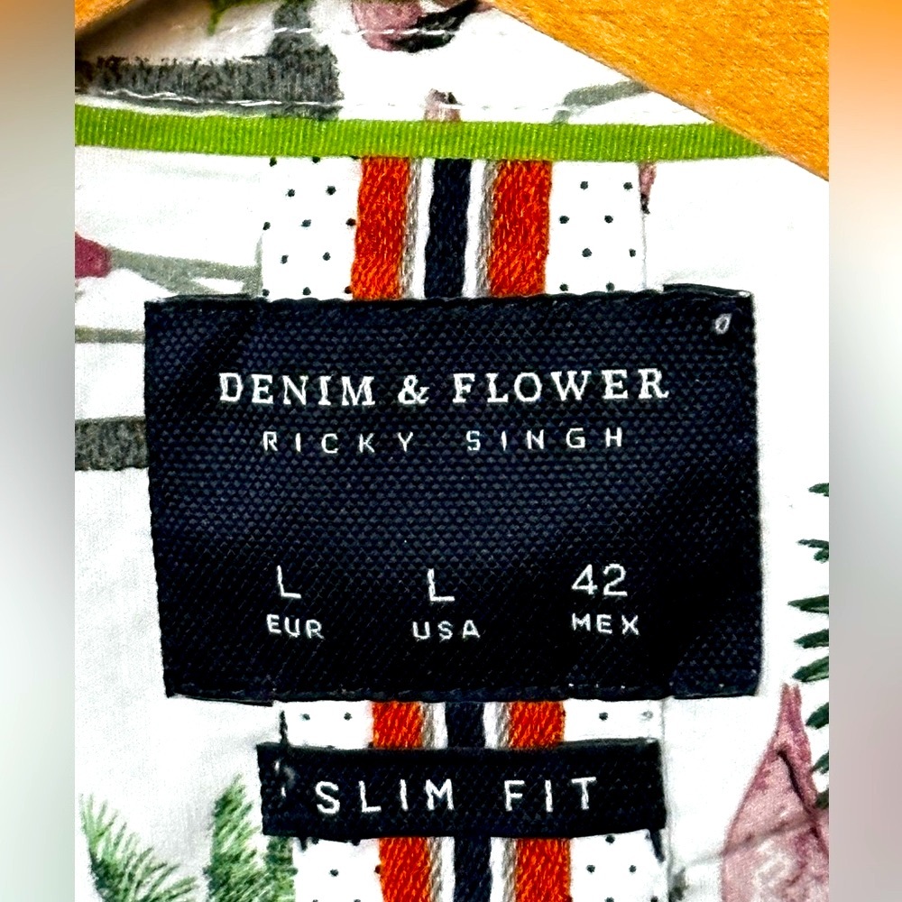 Denim & Flower Flamingo Casual Button Down Short-Sleeve Shirt Men’s Size L - Picture 6 of 11